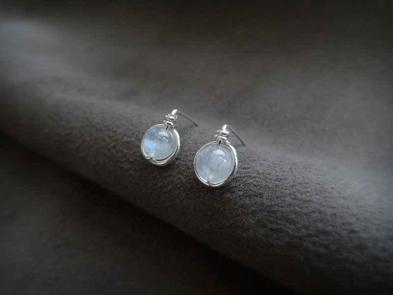 Ear Studs ◆ Moonstone Beads Sterling Silver Wire Wrapped Stud Earrings (Non-pierced Slip-ons Available) - Earrings & Clip-ons - Gemstone White