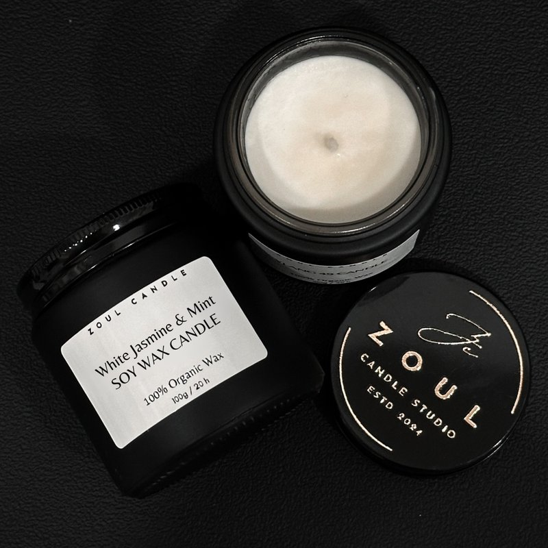 [Flower Sea Scent] White Jasmine & Mint White Jasmine & Mint Scented Candle - Candles & Candle Holders - Wax Black