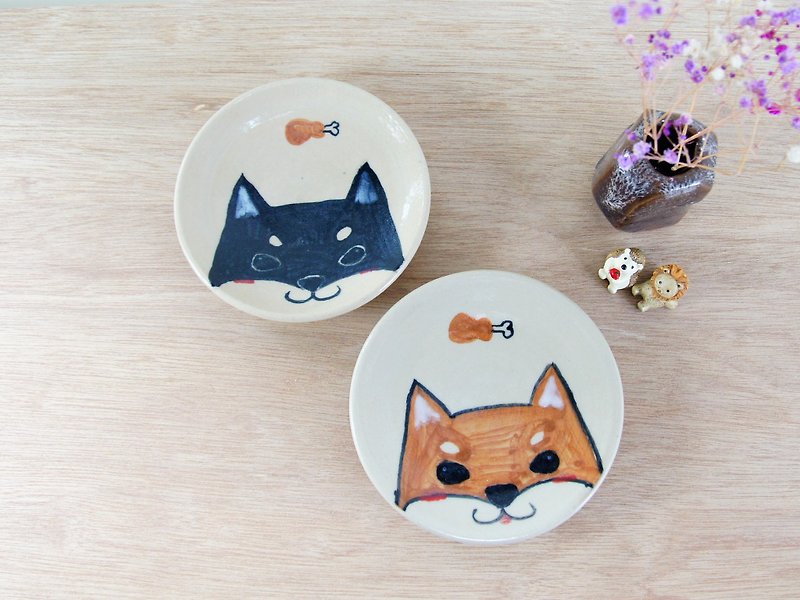 Hand-painted Shiba Inu plate, plate, dinner plate, fruit plate, snack plate - about 12 cm in diameter - Plates & Trays - Pottery White