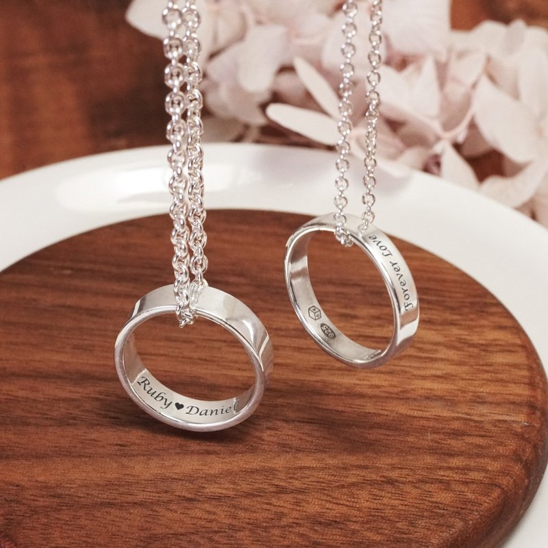 純銀可刻字 情侶對戒組 經典情侶對戒項鍊 情人節禮物 - 對戒 - 純銀 銀色