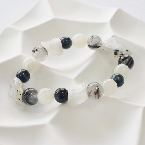 Hoshino Jewelry Kan B063七輪調和手串/黑髮晶/白晶/虎眼石/天然晶石/能量石/水晶