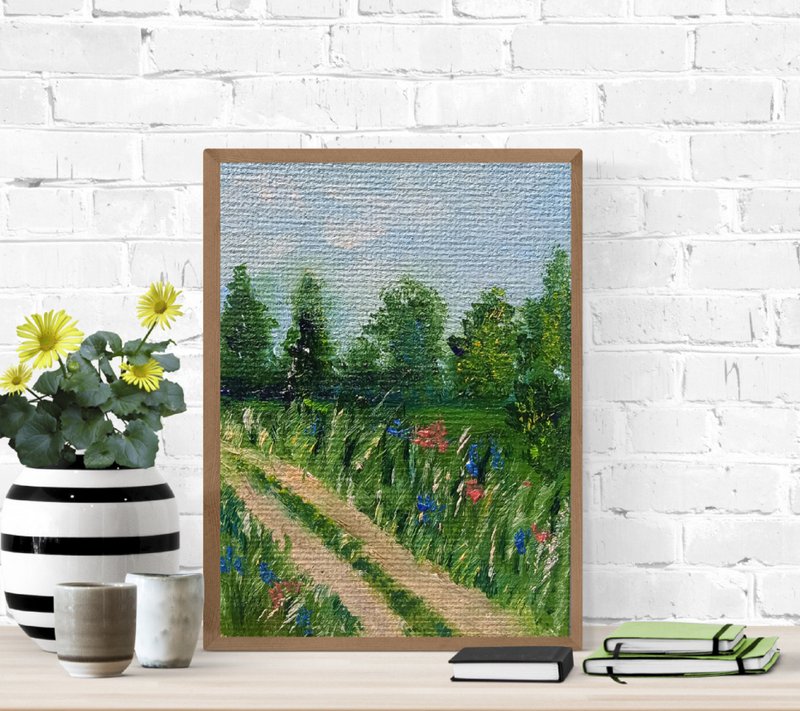 景观与森林路微型原始油画娃娃屋画 - 公仔/玩偶 - 其他材質 多色