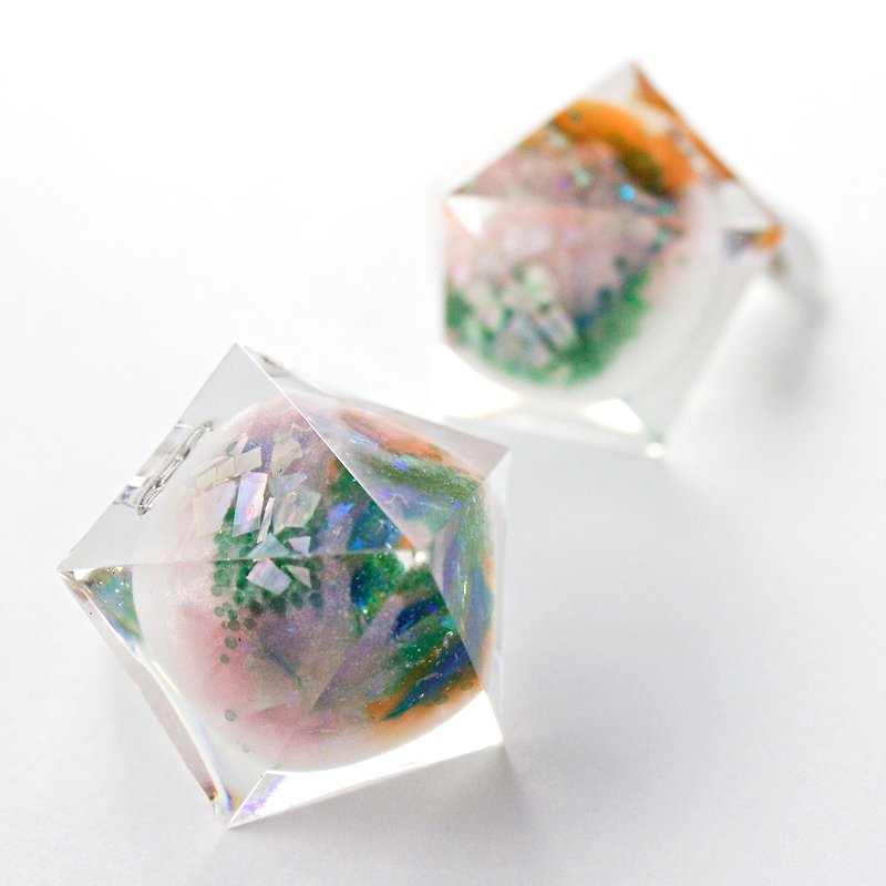 Pentagon Dome Earrings (Haruen) - Earrings & Clip-ons - Other Materials Multicolor