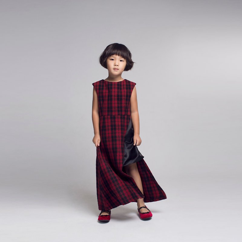 Asymmetrical Tartan Check Dress / FW2016 - Kids' Dresses - Wool Red