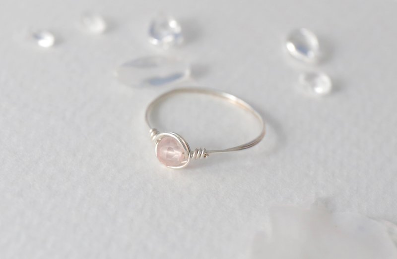 October birthstone-3.5mm multi-cut flour crystal 925 sterling silver thread tail ring - General Rings - Gemstone Pink
