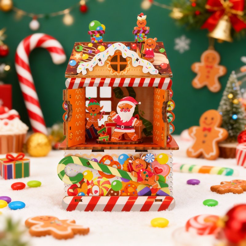 薑餅人音樂盒 - 拼圖 - 木頭 多色