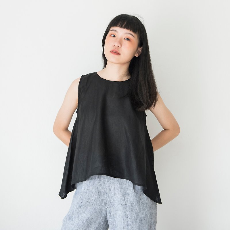 Black Linen Sleeveless Shirt - Women's Vests - Linen Black