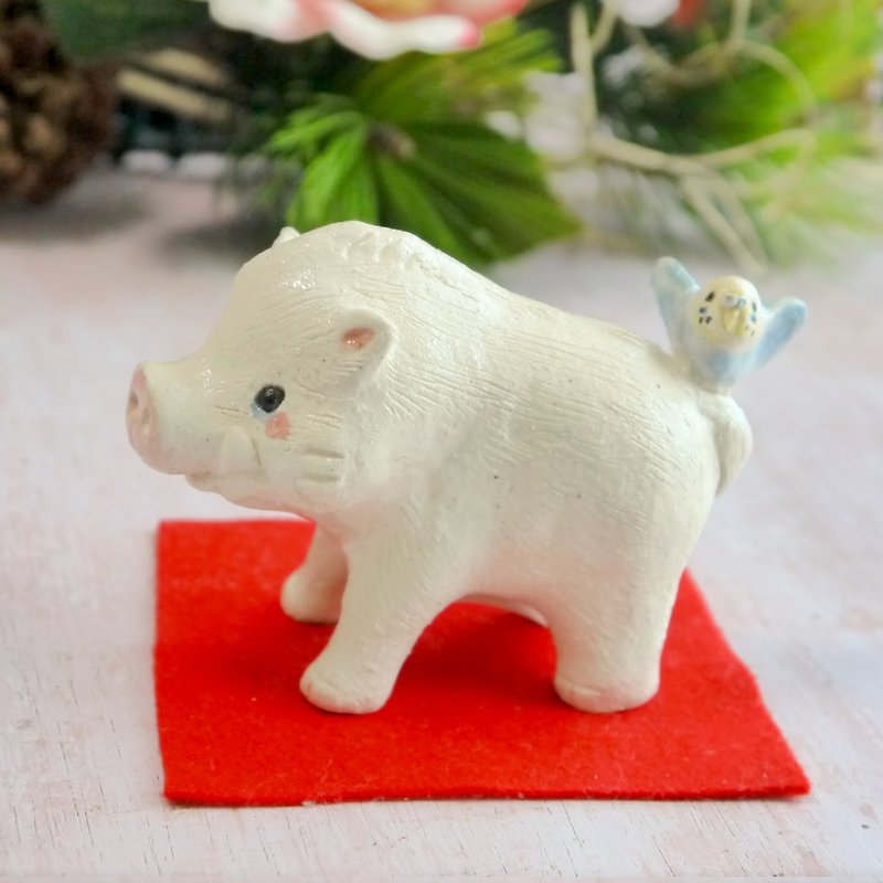 White boar pottery figurine 2019 Zodiac - ของวางตกแต่ง - ดินเผา 