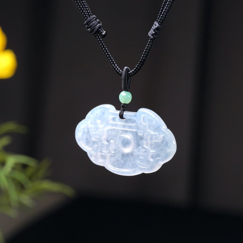 冰種翡翠長命百歲平安鎖項鍊 | 天然緬甸玉A貨翡翠 | 送禮 - 項鍊 - 玉石 透明