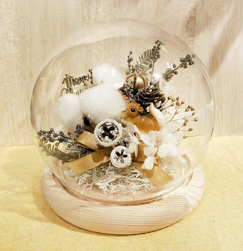 白い幸せなクリスマスガラス - ドライフラワー・ブーケ - 寄せ植え・花 ホワイト