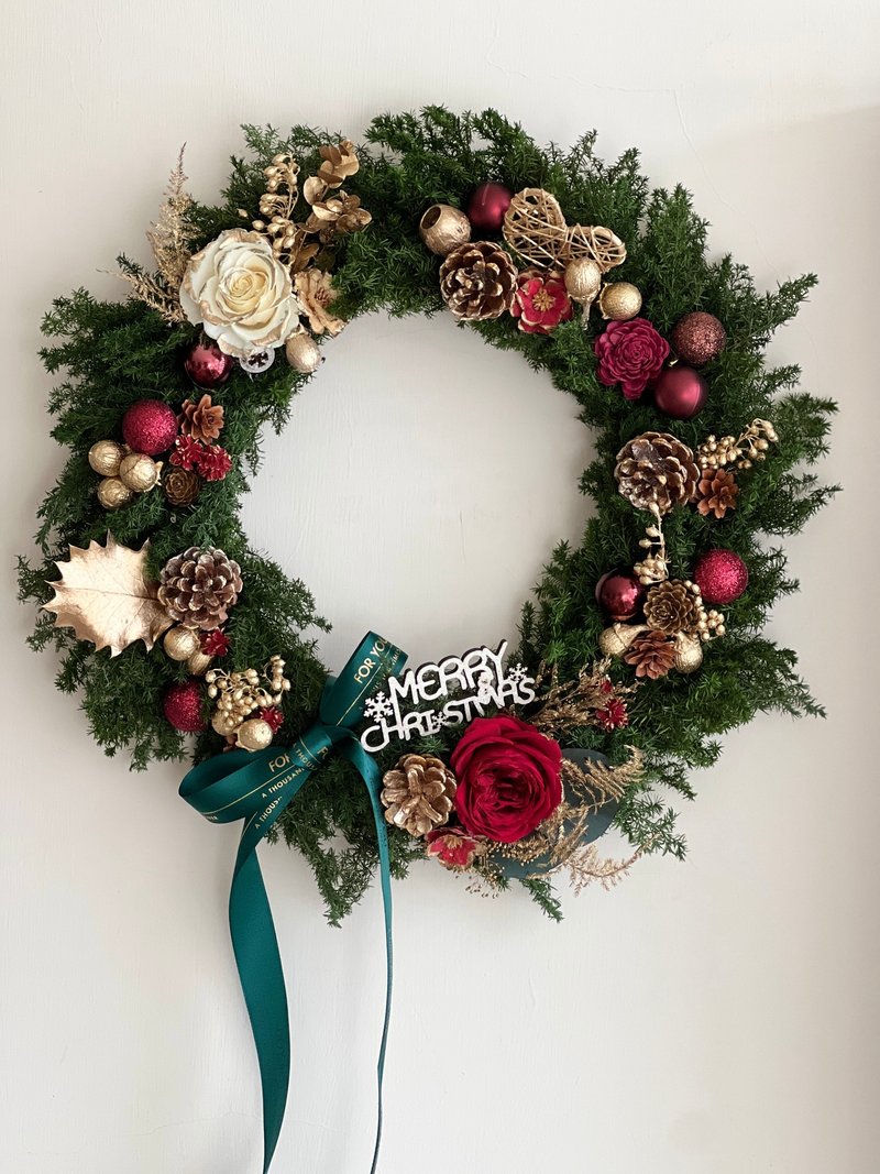 [Class for one person] Crimson and Golden Everlasting Christmas Wreath Hand-making Class - Plants & Floral Arrangement - Plants & Flowers 