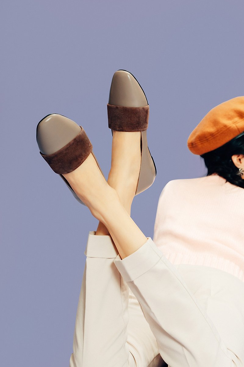 Amanda patchwork square toe flats-two colors - Mary Jane Shoes & Ballet Shoes - Genuine Leather Khaki