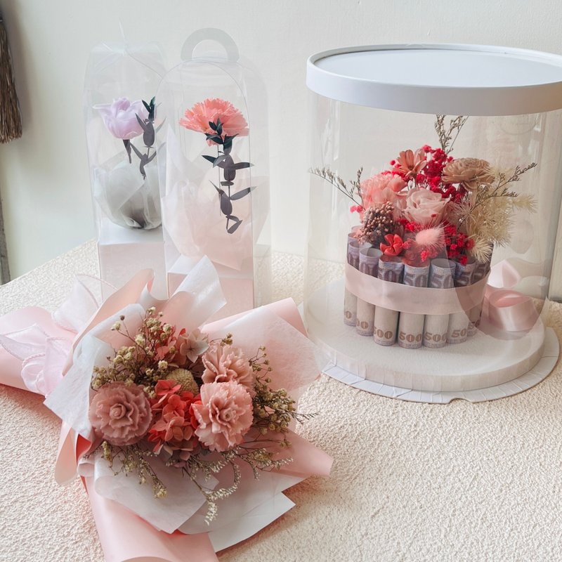 鈔票永生花蛋糕客製化下單區-有錢花-商品不含鈔票需自行放入 - 乾燥花/永生花 - 植物．花 
