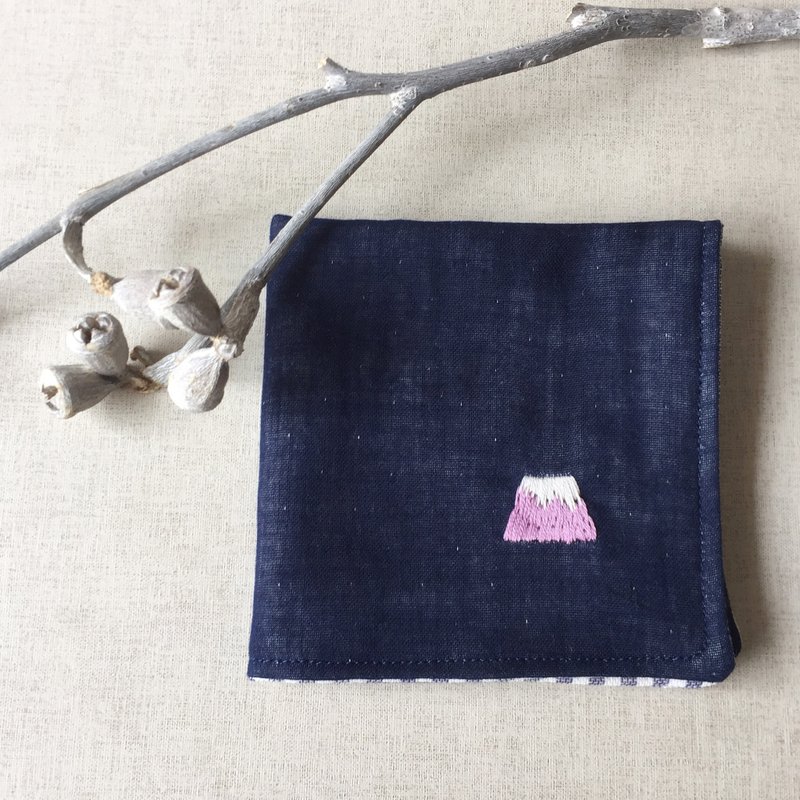 NEW Hand embroidered quadruple gauze handkerchief"Mt.Fuji purple"order-receiving - Other - Cotton & Hemp Blue