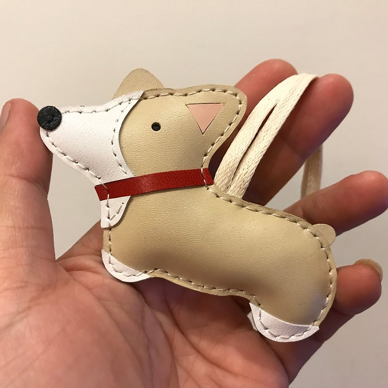 {Leatherprince handmade leather} Taiwan MIT beige cute coco handmade leather leather / Nana the Corgi cowhide leather charm in Beige (Small size / - Keychains - Genuine Leather Khaki