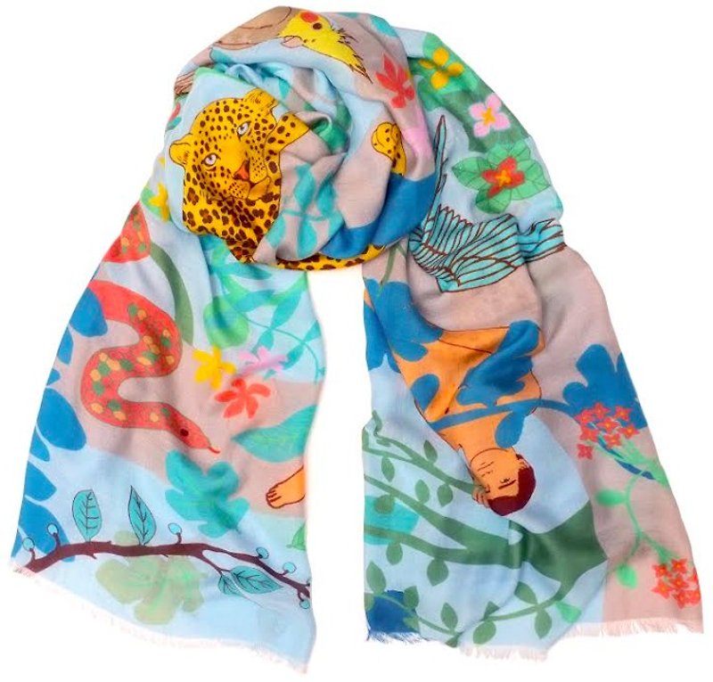 動物伊甸園cashmere圍巾 | Karen Mabon - 圍巾/披肩 - 絲．絹 藍色