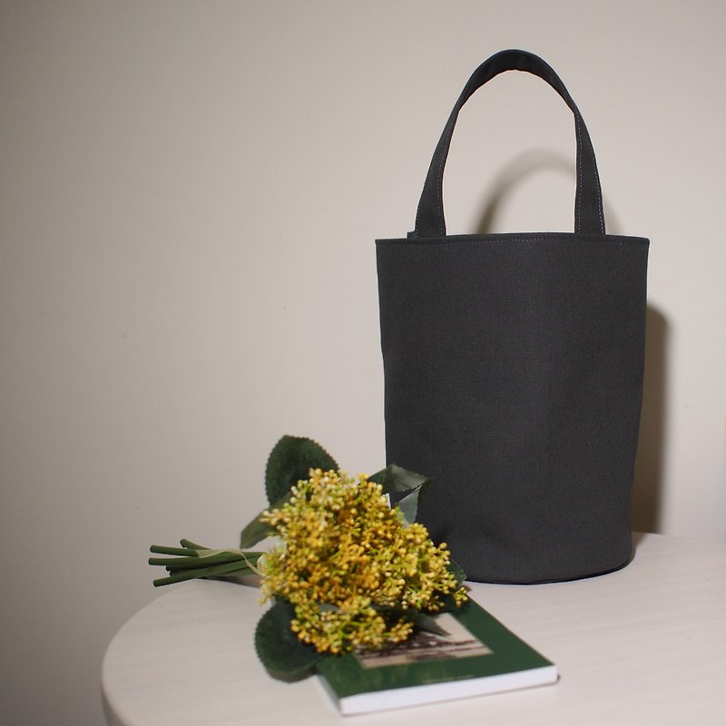 Dot series bucket bag / canvas bag / limited manual bag / cast iron gray / pre-order - Handbags & Totes - Cotton & Hemp Gray