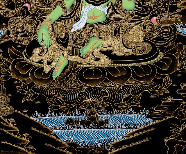 オリジナル手描きグリーンターラタンカ | チベットの女性菩薩の絵画 - ショップ Boudha Stupa Thanka Centre  ウォールデコ・壁紙 - Pinkoi