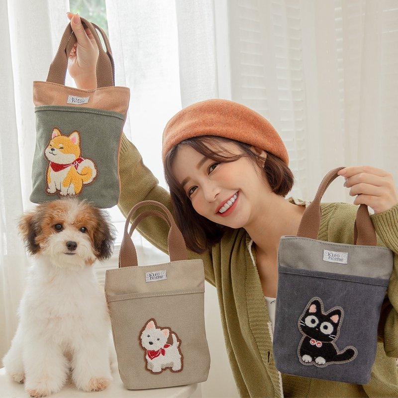 KIRO人氣角色 毛巾繡 水洗感 水壺袋/隨身手提包【250075】 - 手提包/手提袋 - 棉．麻 多色