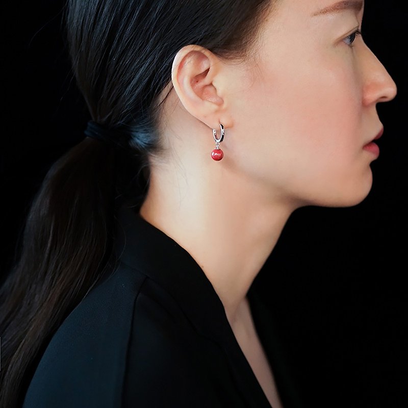Cinnabar earrings Wei Shi original s925 Silver red natural birth year women can wear earrings to sleep - Earrings & Clip-ons - Sterling Silver Red