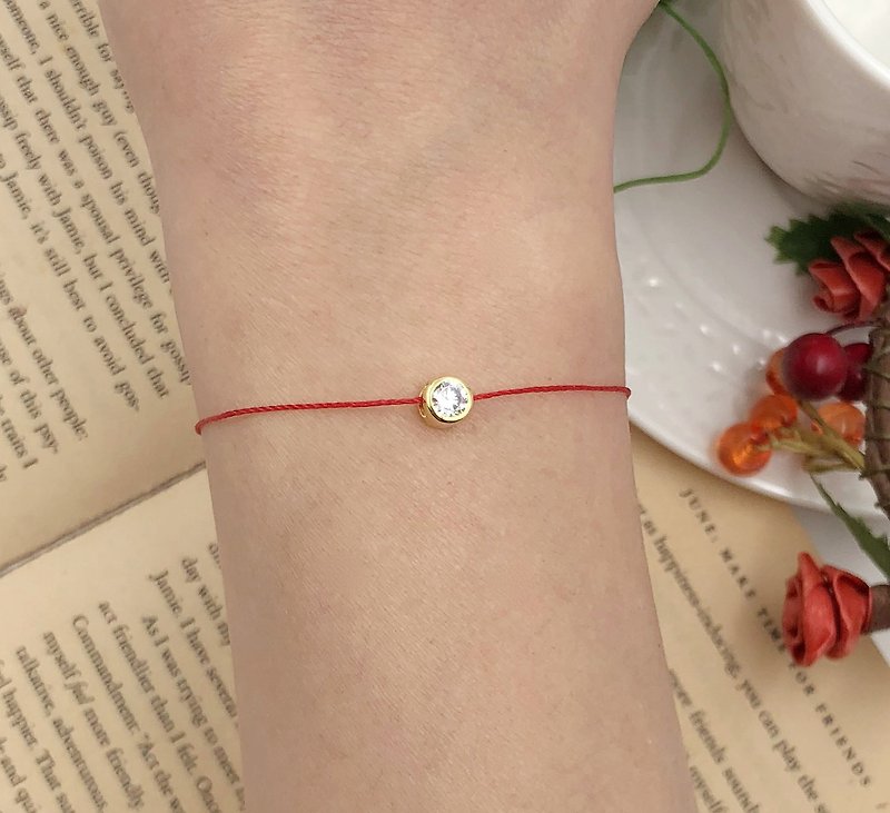 925 sterling silver gold-plated gold-encrusted diamond double-sided clover single drill red line bracelet hand rope red rope - Bracelets - Polyester Red