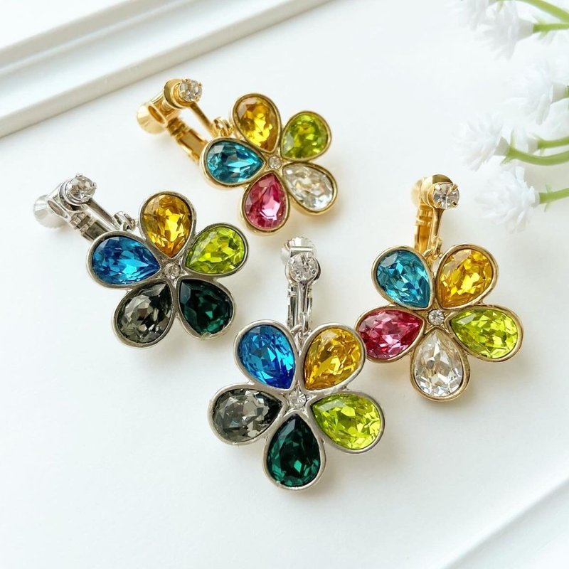 耳夾 / 花 / 日本製造 / 手工製作 / 銀 / 金 - 耳環/耳夾/耳骨夾 - 其他材質 銀色
