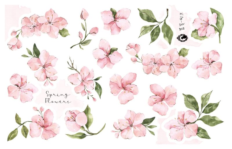 Spring Flower - Pink - Paper / White Printed PET (blue lion) (suyeon) - 貼紙 - 紙 粉紅色