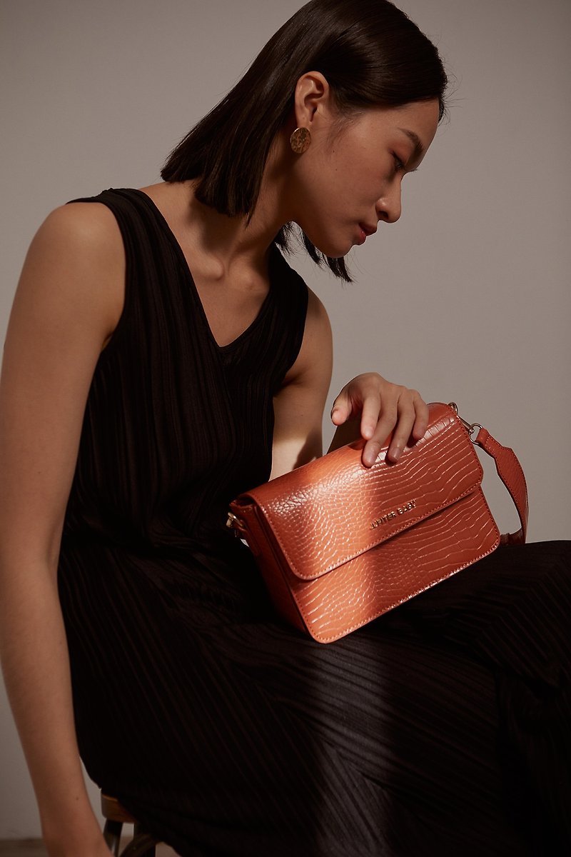 Poetry Simple Shoulder Bag - Coral Crocodile - Handbags & Totes - Faux Leather 