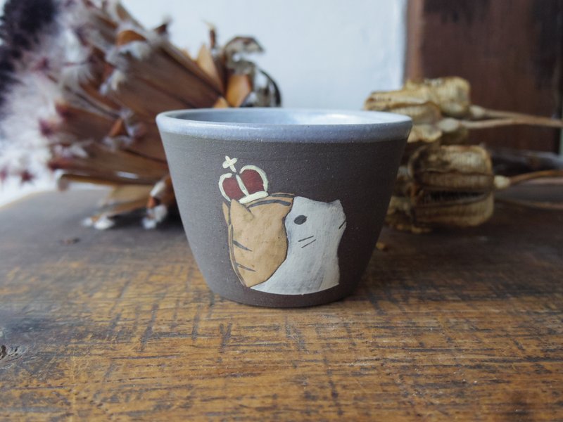 茶白猫 ぐい呑み - 酒杯/酒器 - 陶 黑色