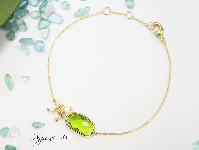 Edith & Jaz • Birthstone with Pearl Collection-Peridot Quartz Bracelet (Aug) - Bracelets - Gemstone Green