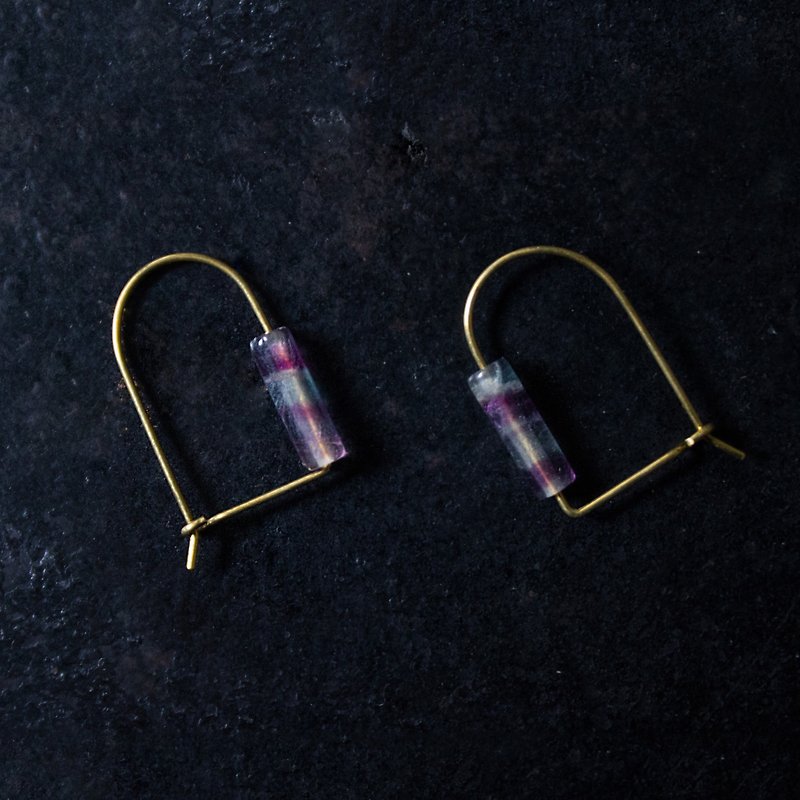 U-type fluorite tube bead earrings - ต่างหู - โลหะ หลากหลายสี