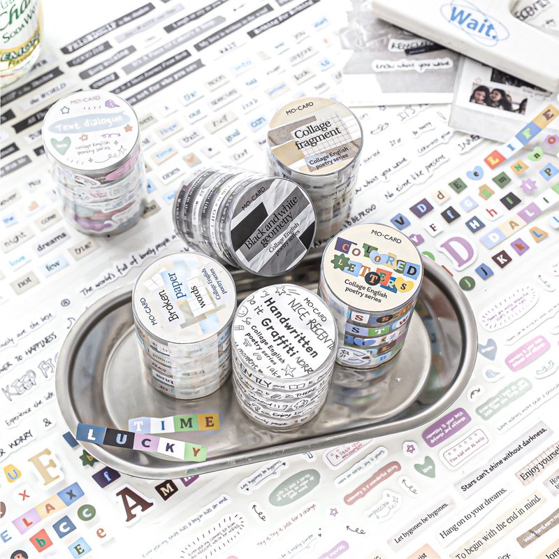 [Collage English Poems] Light Retro Foreign Magazine PET Tape Creative Collage Basic Notebook DIY Material - Washi Tape - Paper 