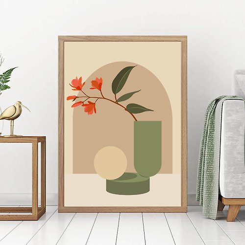 夏日神殿 Modern art, botanical poster, green decor, flower,_jpg file_, still life art