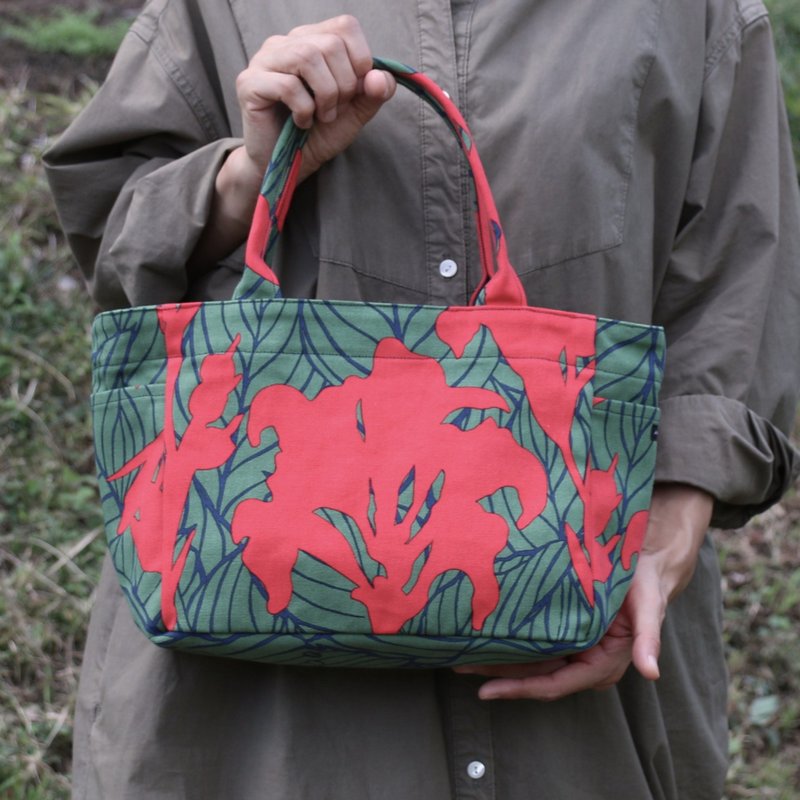 托特包 側袋 S尺寸  तिला羅花_希望_紅色 - 手袋/手提包 - 棉．麻 綠色