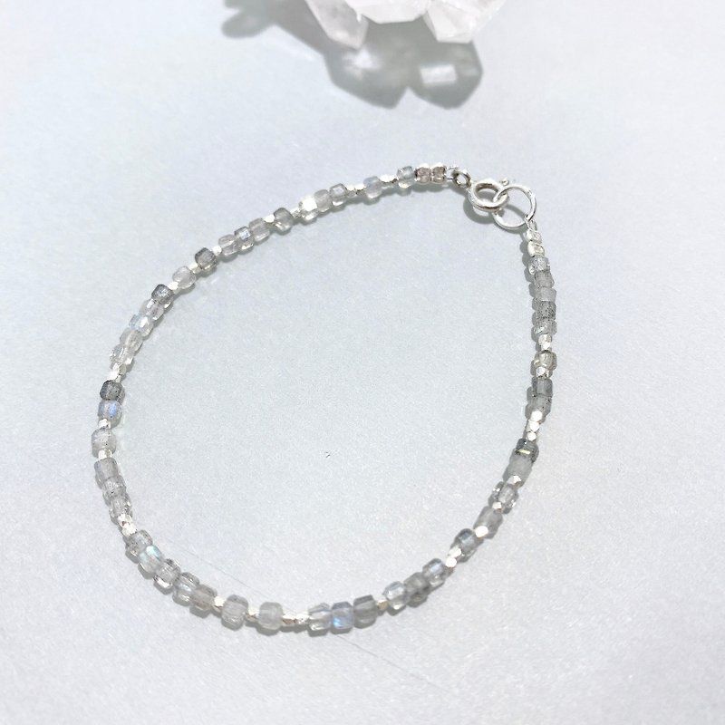 Ops Labradorite bracelet -拉長石/純銀/幸運/限定/小方糖/手鍊 - 手鍊/手鐲 - 寶石 銀色