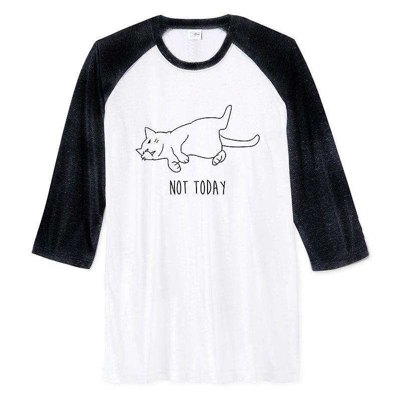 Not Today Cat #2 unisex 3/4 sleeve white/black t shirt - เสื้อยืดผู้ชาย - ผ้าฝ้าย/ผ้าลินิน หลากหลายสี