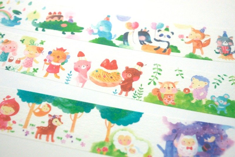 Forest Animals (watercolor) and paper tape - 2.5cm x 10M (50cm cycle chart) - Washi Tape - Paper Multicolor