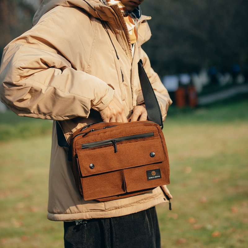 Lightweight crossbody bag, bicycle bag, water-repellent travel bag, side backpack, small bag, Skyline Bronze brown - Messenger Bags & Sling Bags - Other Materials Brown