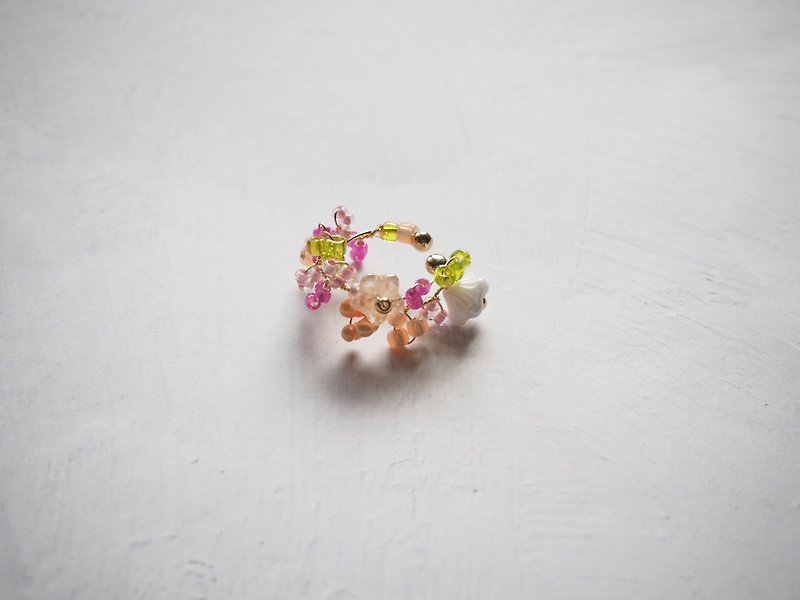 bell flower ear cuff (spring) - Earrings & Clip-ons - Other Materials Pink