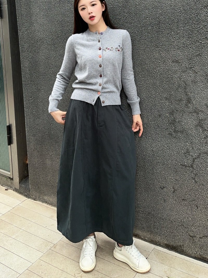 Navy blue Japanese loose skirt flower bud skirt work skirt - Skirts - Cotton & Hemp 