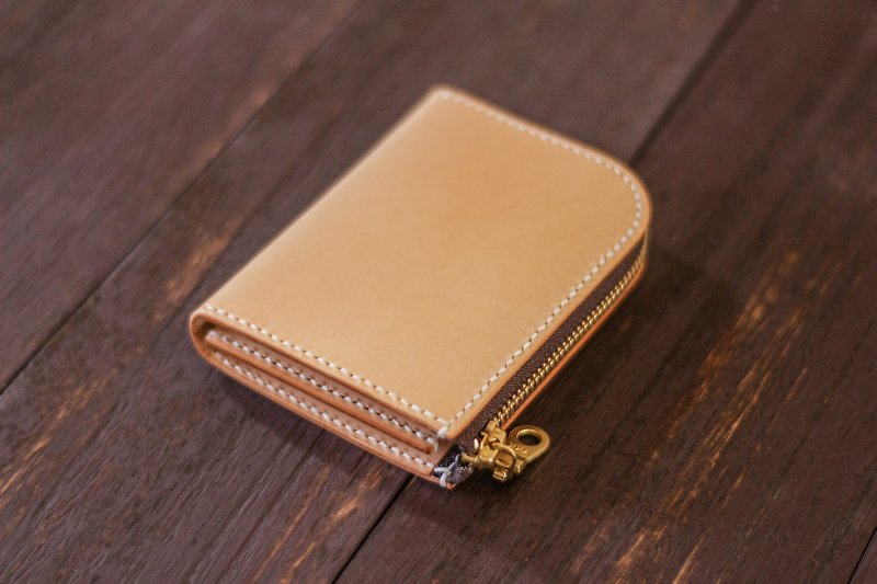 Handmade top layer vegetable tanned cowhide leather wallet for men and women short with zipper coin purse card holder simple wallet - กระเป๋าสตางค์ - หนังแท้ 