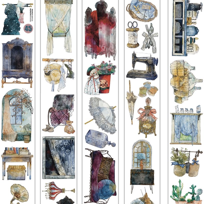 時光印跡 美しい懐かしの雑貨 PET 和紙膠帶 10米卷 (kiss-cut) - 紙膠帶/和紙/PET - 其他材質 多色