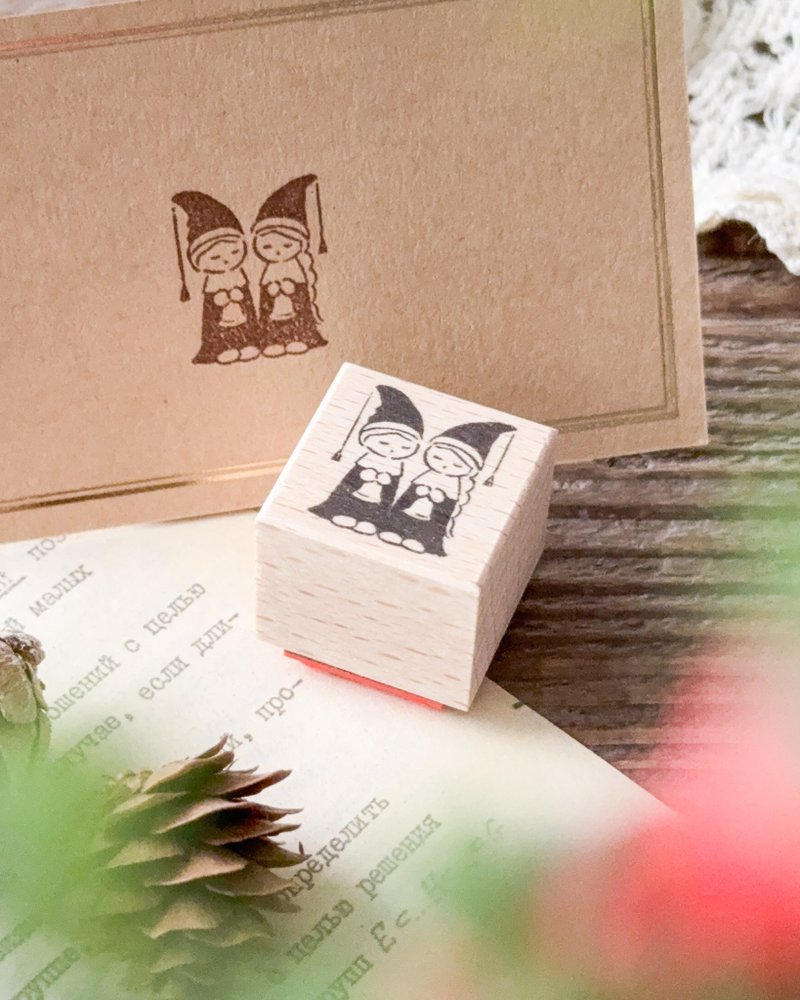 北欧の妖精ニッセ | クリスマスのワンポイントに 2×2cm ラバースタンプ - 印章/印台 - 木頭 