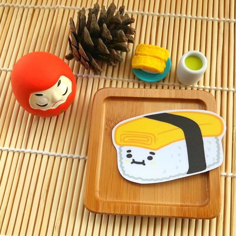 1212 Fun Design Funny Waterproof Sticker - Sushi Series - Tamako Nigiri Sushi - สติกเกอร์ - วัสดุกันนำ้ สีเหลือง