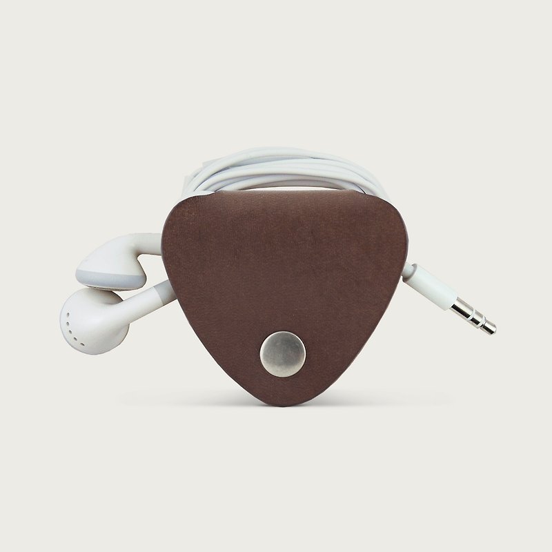 Headphone cable take-up/leather storage cover - dark coffee - ที่เก็บสายไฟ/สายหูฟัง - หนังแท้ สีนำ้ตาล