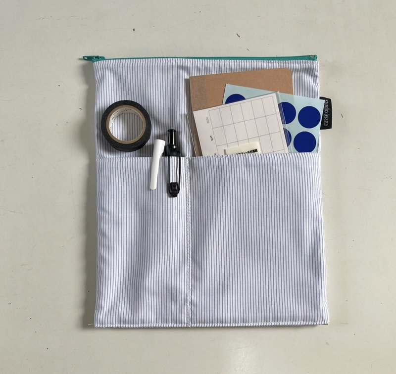 Stationery Multi-Case (Blue Stripe) Pencil Case Notebook Masking Tape Stationery - Pencil Cases - Cotton & Hemp Blue