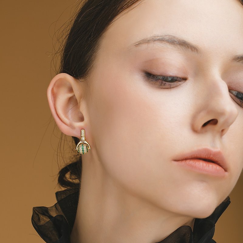 Gemstone Earrings & Clip-ons Gold - Rotatable Gemstone ball ear studs