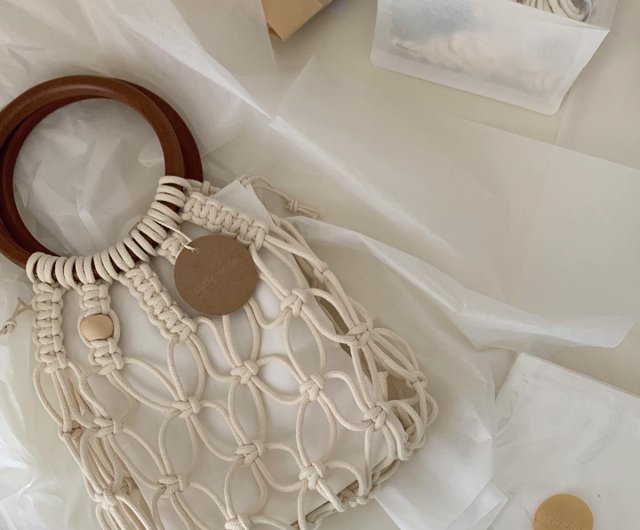 DIY KIT】Woven Wood Ring Beads Handbag Material Bag - Shop