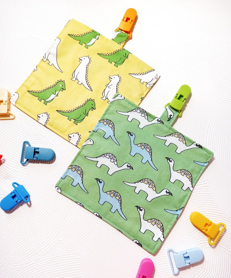 Kindergarten/cotton clip two-layer yarn/children's handkerchief/handkerchief clip/hand towel/small square towel-dinosaur - ผ้าเช็ดหน้า - ผ้าฝ้าย/ผ้าลินิน หลากหลายสี