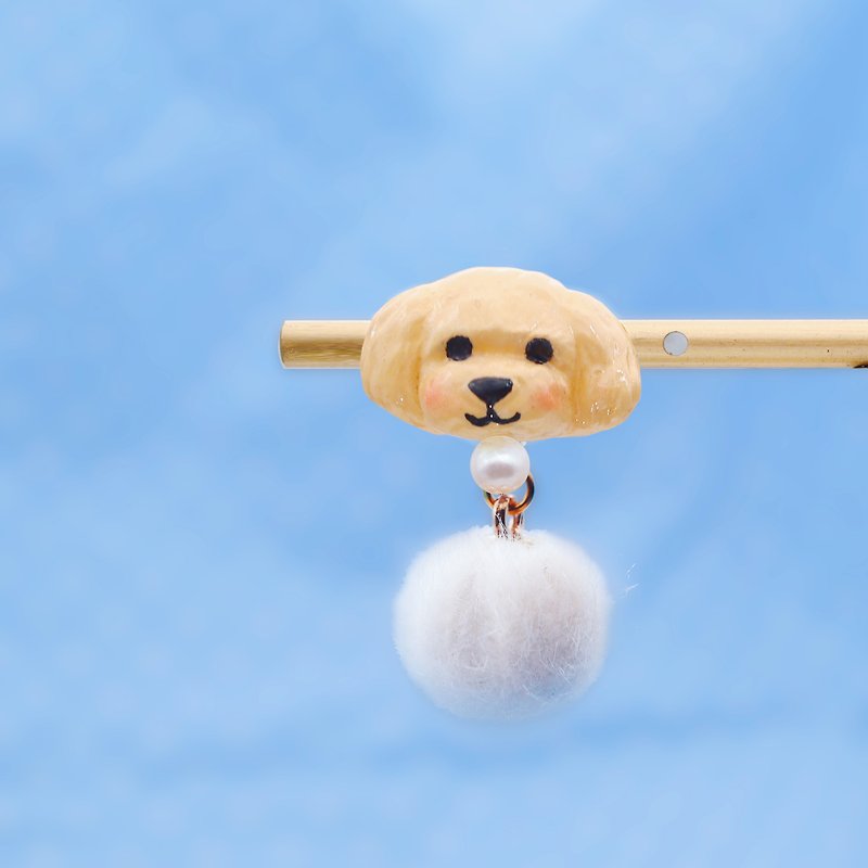 Customizable | Light Apricot Poodle and Hair Ball | Ear Pins and Clip-On - ต่างหู - ดินเหนียว 